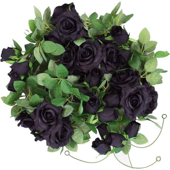 2 PCS 6.5 Ft. Artificial Black Rose Vine for Halloween Decor, Hanging Black - Picture 3 of 6